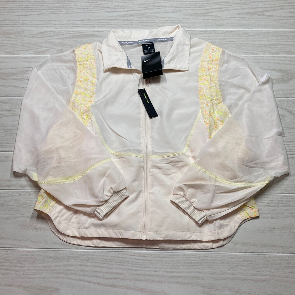 Nike Women's Icon Clash Running Jacket Beige Volt Orange‎ Size Medium CJ2433-110